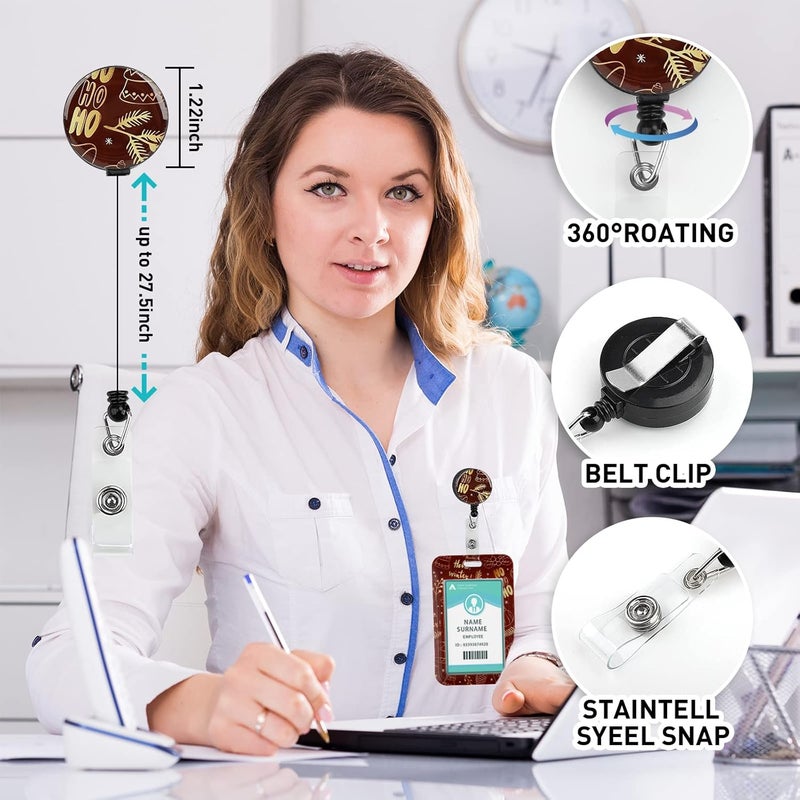 Hinsly ID Badge Holder with Lanyard Christmas Decoration, Retractable Badge Holders Reels with Lanyards Adjustable, for Women Kids Teacher Nurses Doctor Student - Image 3